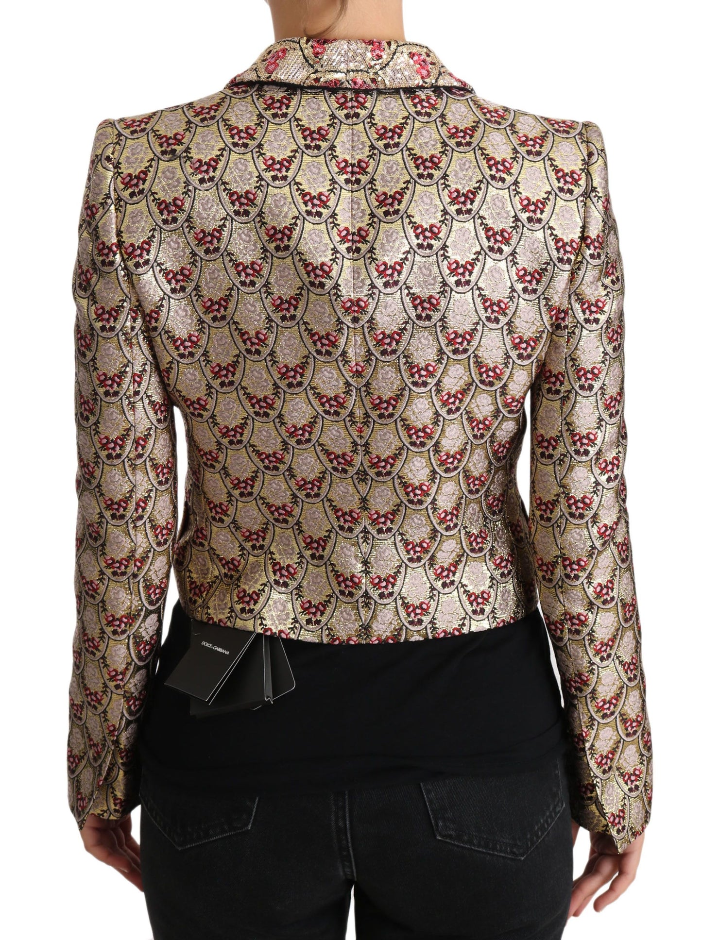 Blazer-Manteljacke mit goldenen Blumenmustern und Pailletten