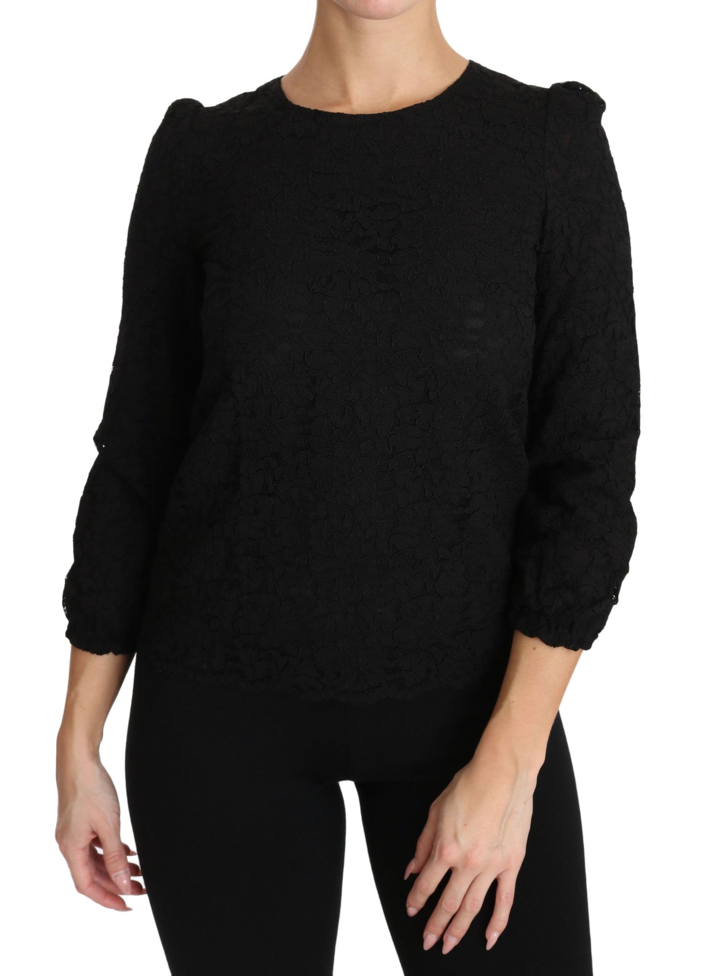 Schwarze Bluse mit Reißverschluss und Blumenspitze