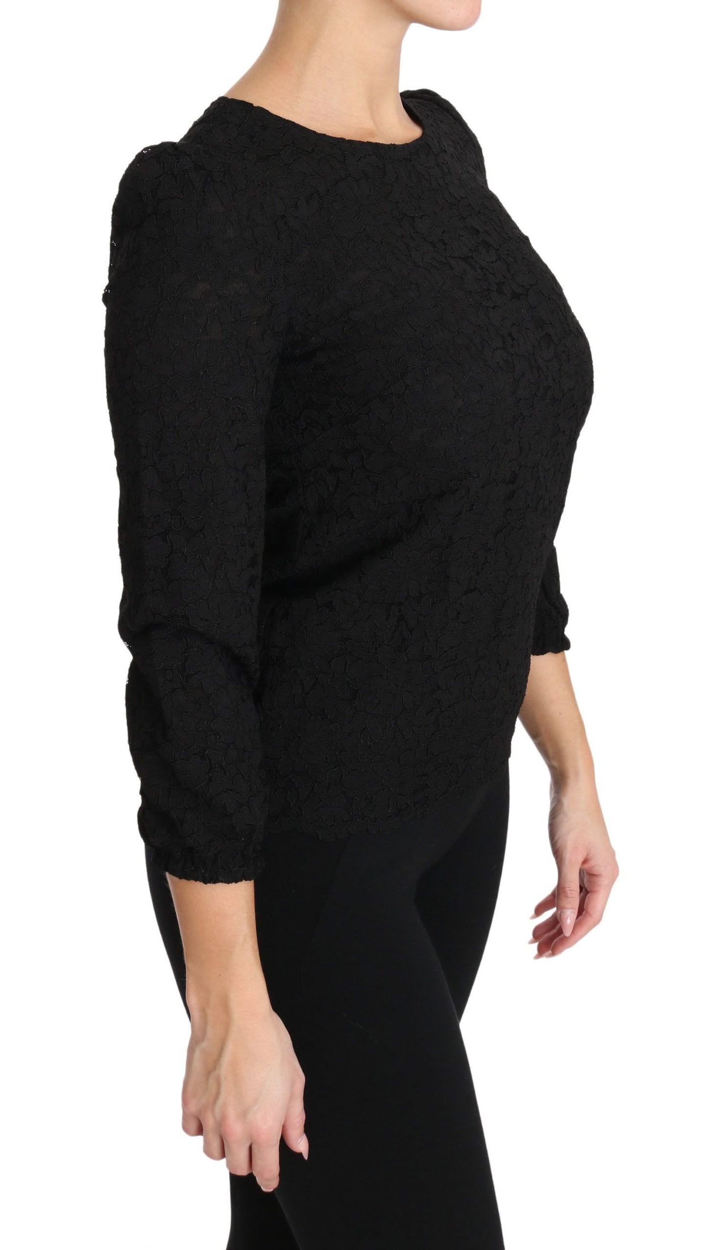 Schwarze Bluse mit Reißverschluss und Blumenspitze