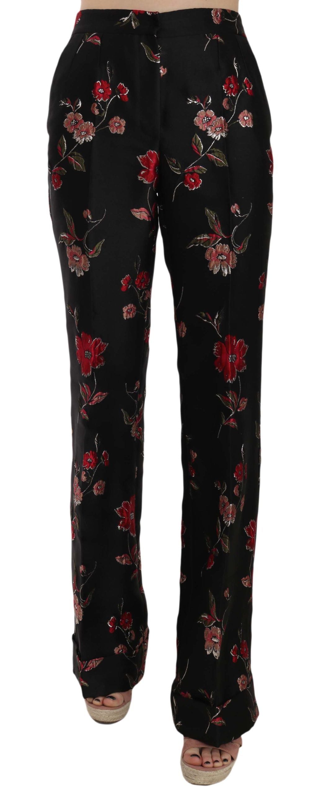 Schwarze Bootcut-Hose mit Blumenmuster