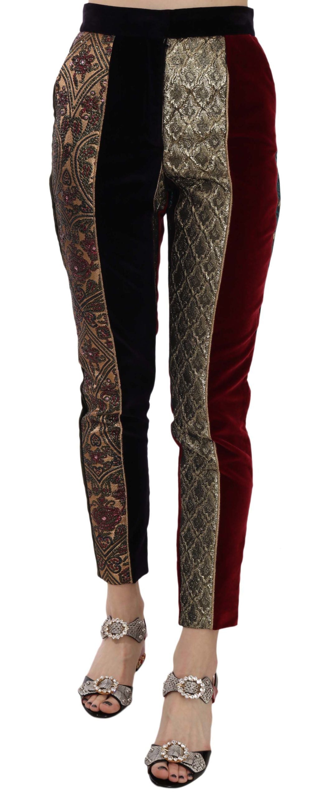 Mehrfarbige, verkürzte, schmal zulaufende Jacquardhose