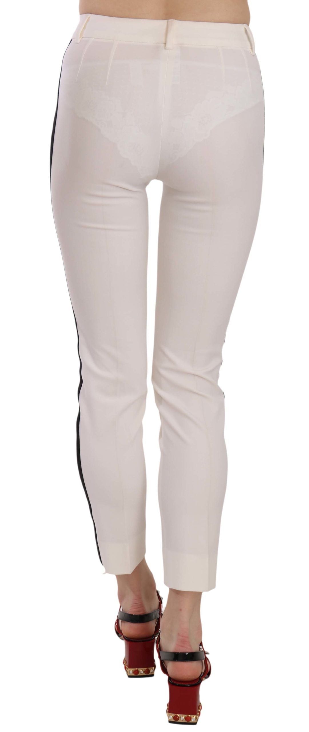 Weiße, verkürzte Skinny-Hose mit Seitenstreifen