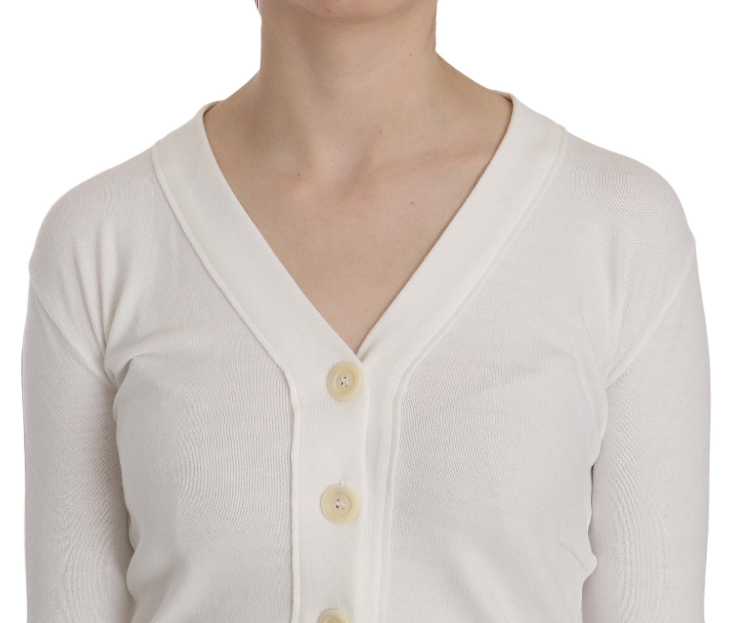 Weißer V-Ausschnitt Langarm Cropped Cardigan Tops Pullover