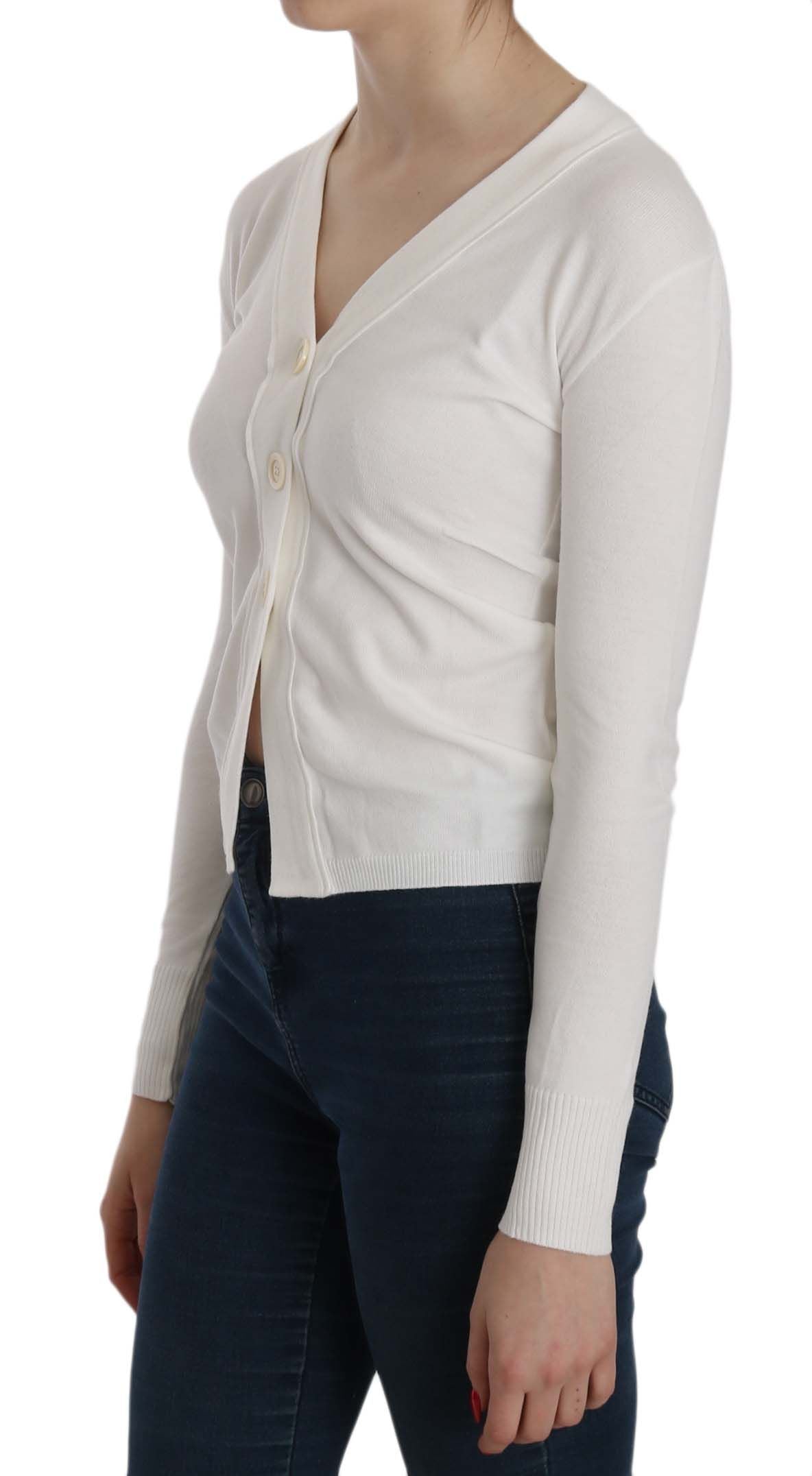 Weißer V-Ausschnitt Langarm Cropped Cardigan Tops Pullover