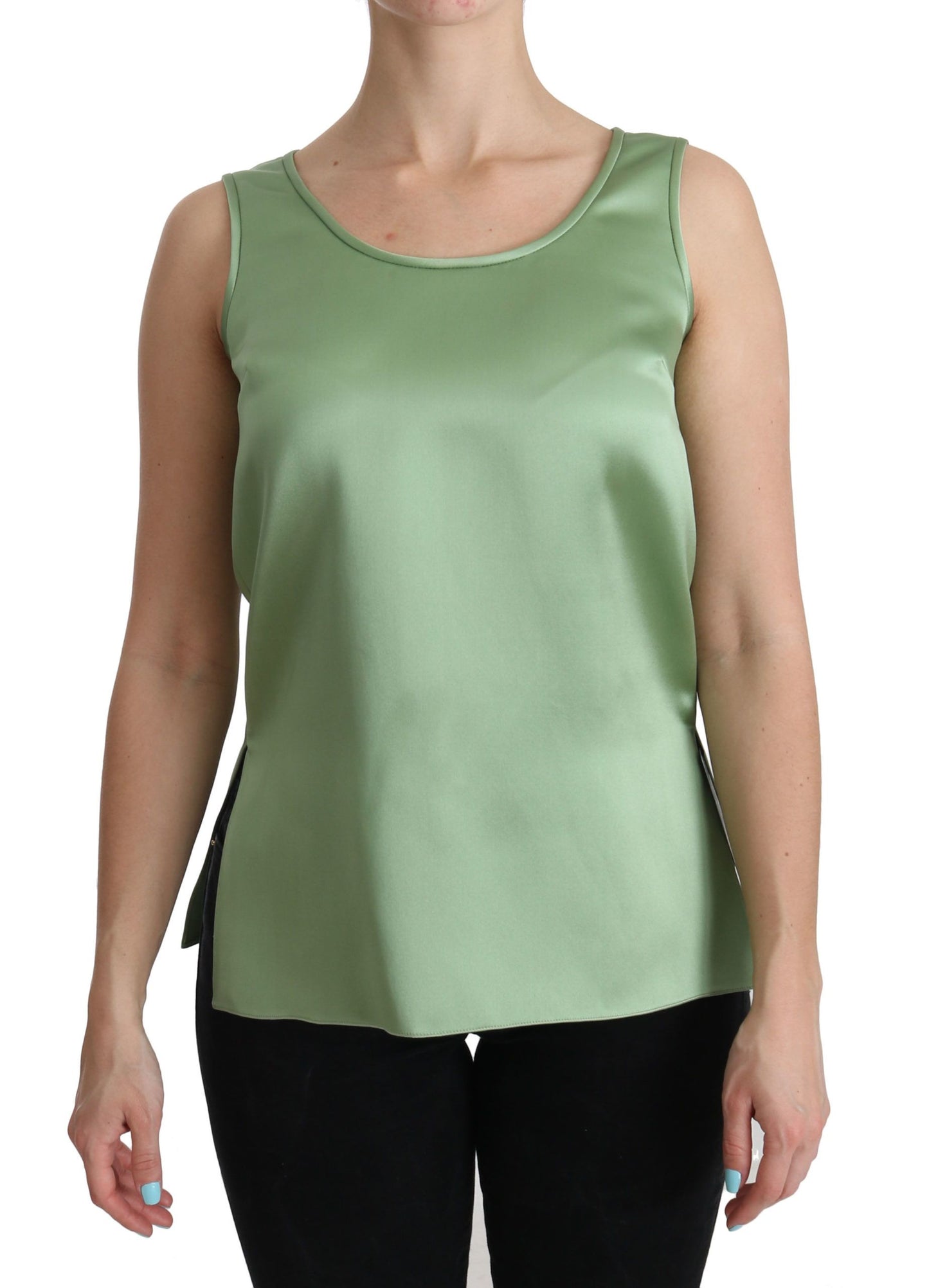 Grüne ärmellose Tank-Bluse aus 100 % Seide