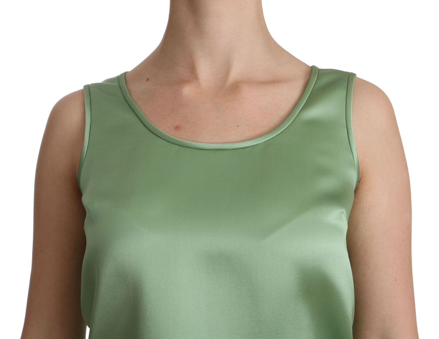 Grüne ärmellose Tank-Bluse aus 100 % Seide