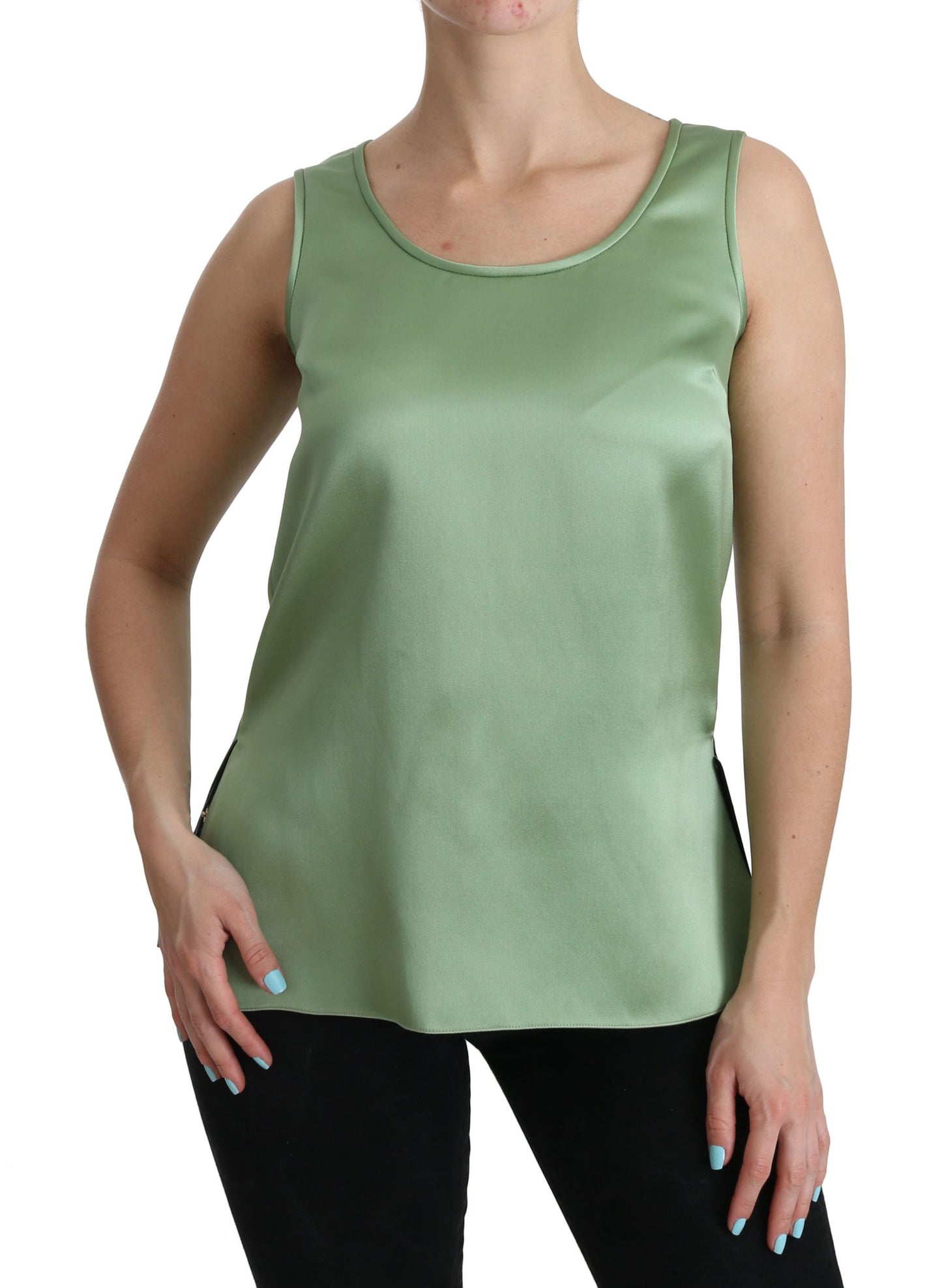 Grüne ärmellose Tank-Bluse aus 100 % Seide