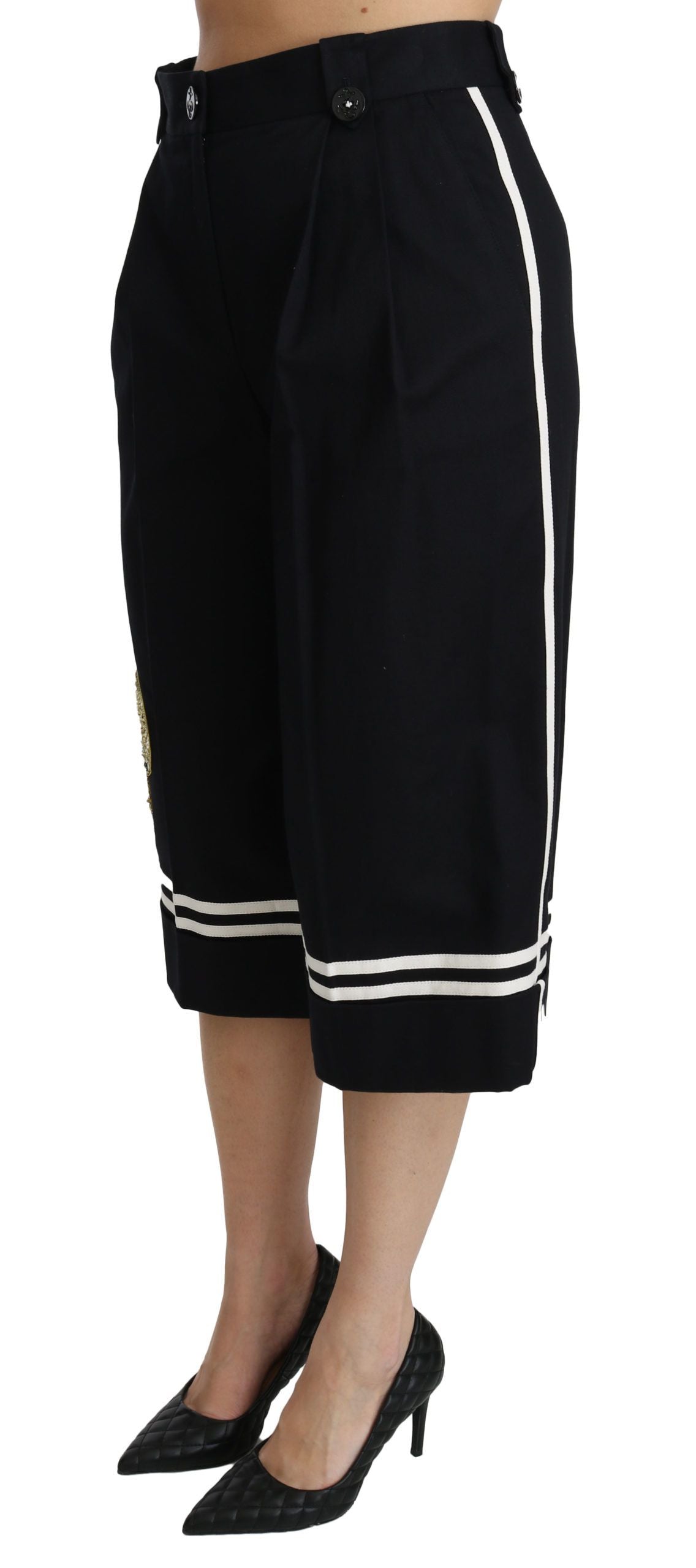 Schwarze, zitronenverzierte Palazzo-Shorts