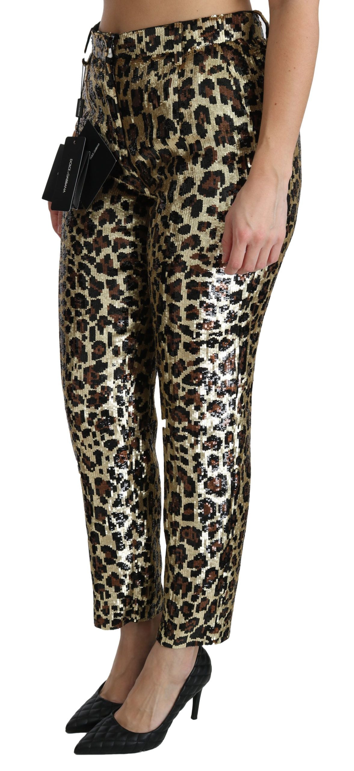 Braune Hose mit hoher Taille und Leopardenmuster