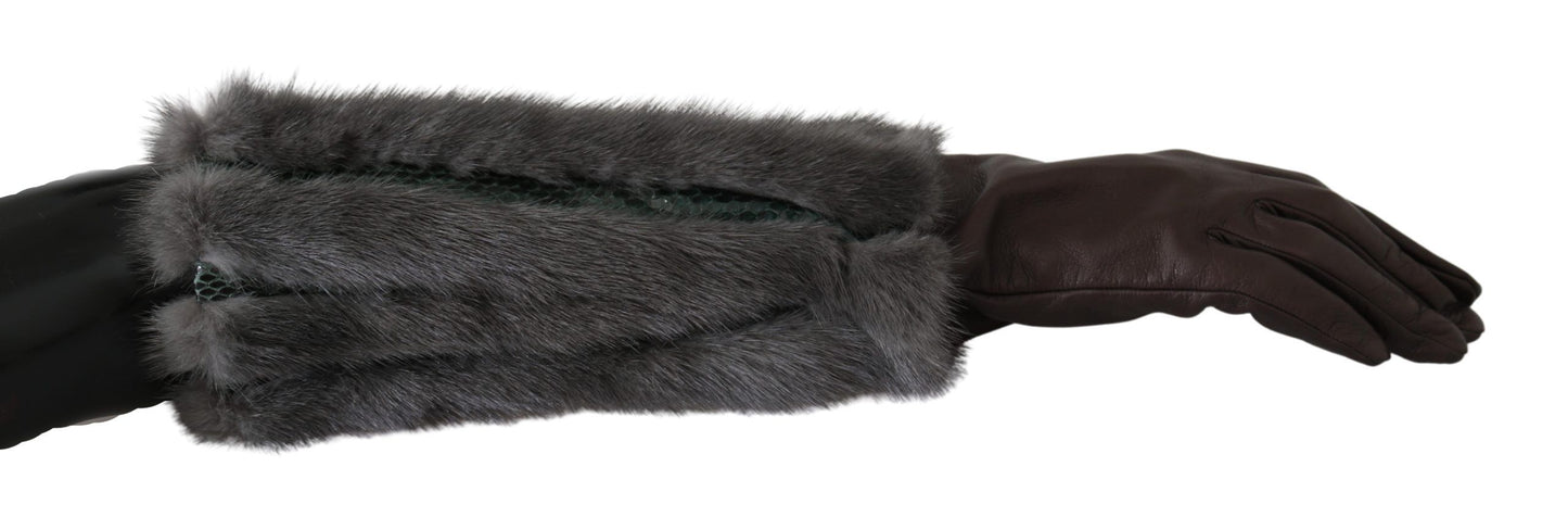 Braune, mittellange Lederpelzhandschuhe