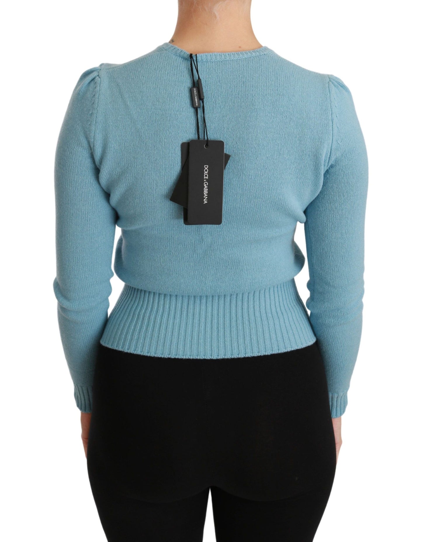 Blauer Wollpullover mit Queen-Herz