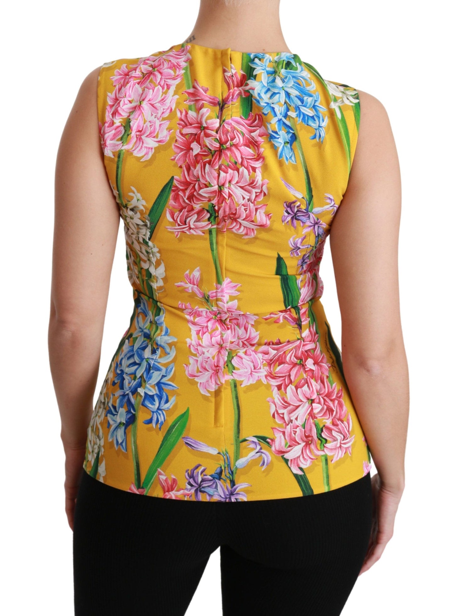 Gelbe Tank-Bluse mit Stretch-Oberteil und Blumenmuster