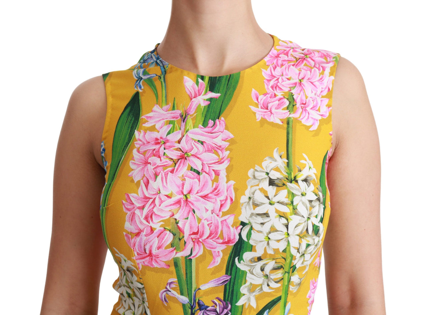 Gelbe Tank-Bluse mit Stretch-Oberteil und Blumenmuster