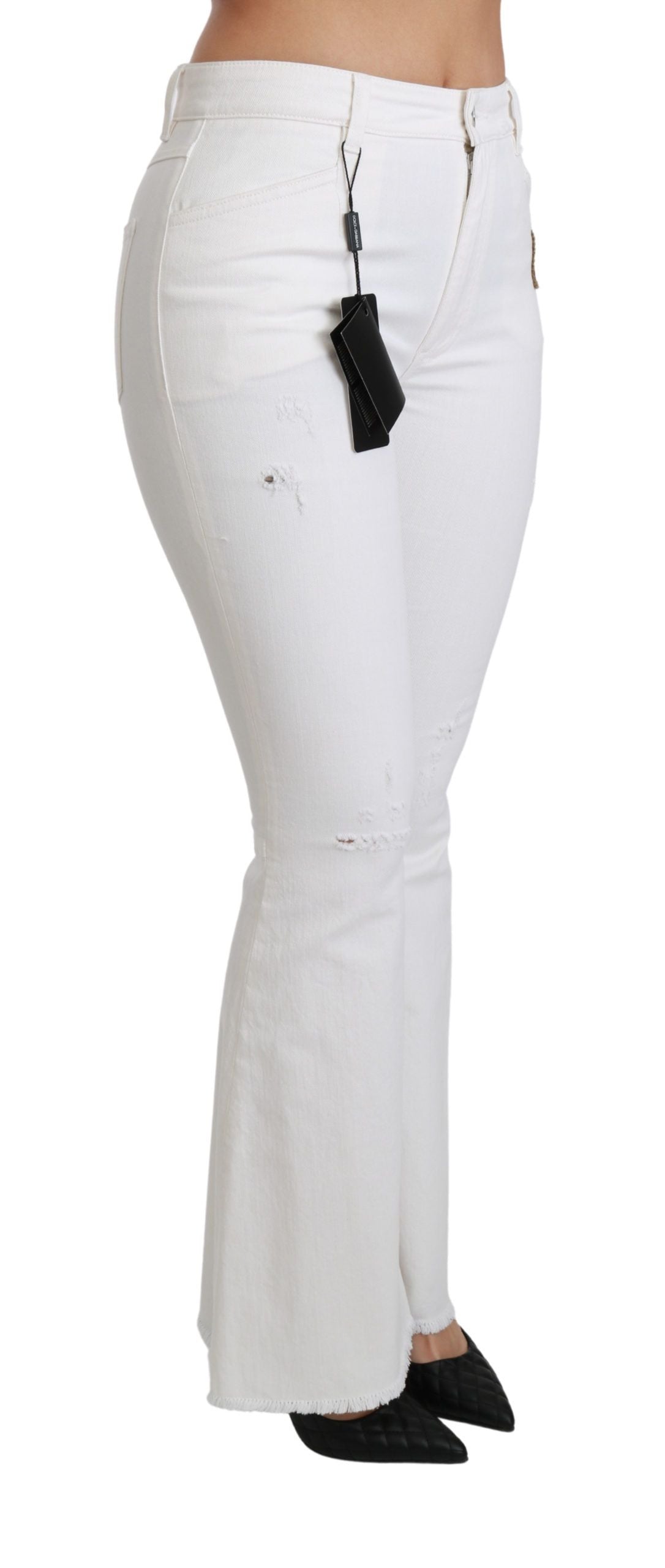 Weiße Schlaghose aus Stretch-Baumwolle mit Herzmuster