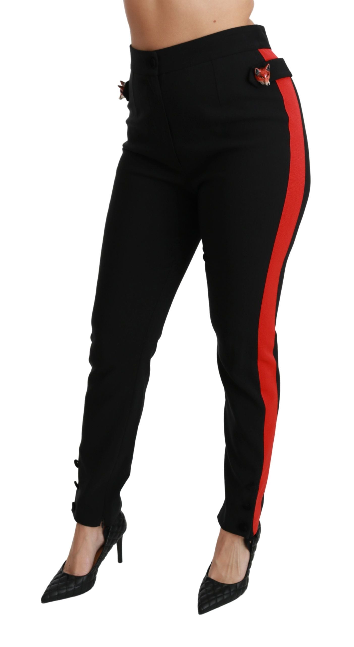 Schwarze Skinny Stretch-Baumwollhose mit Fuchskopf