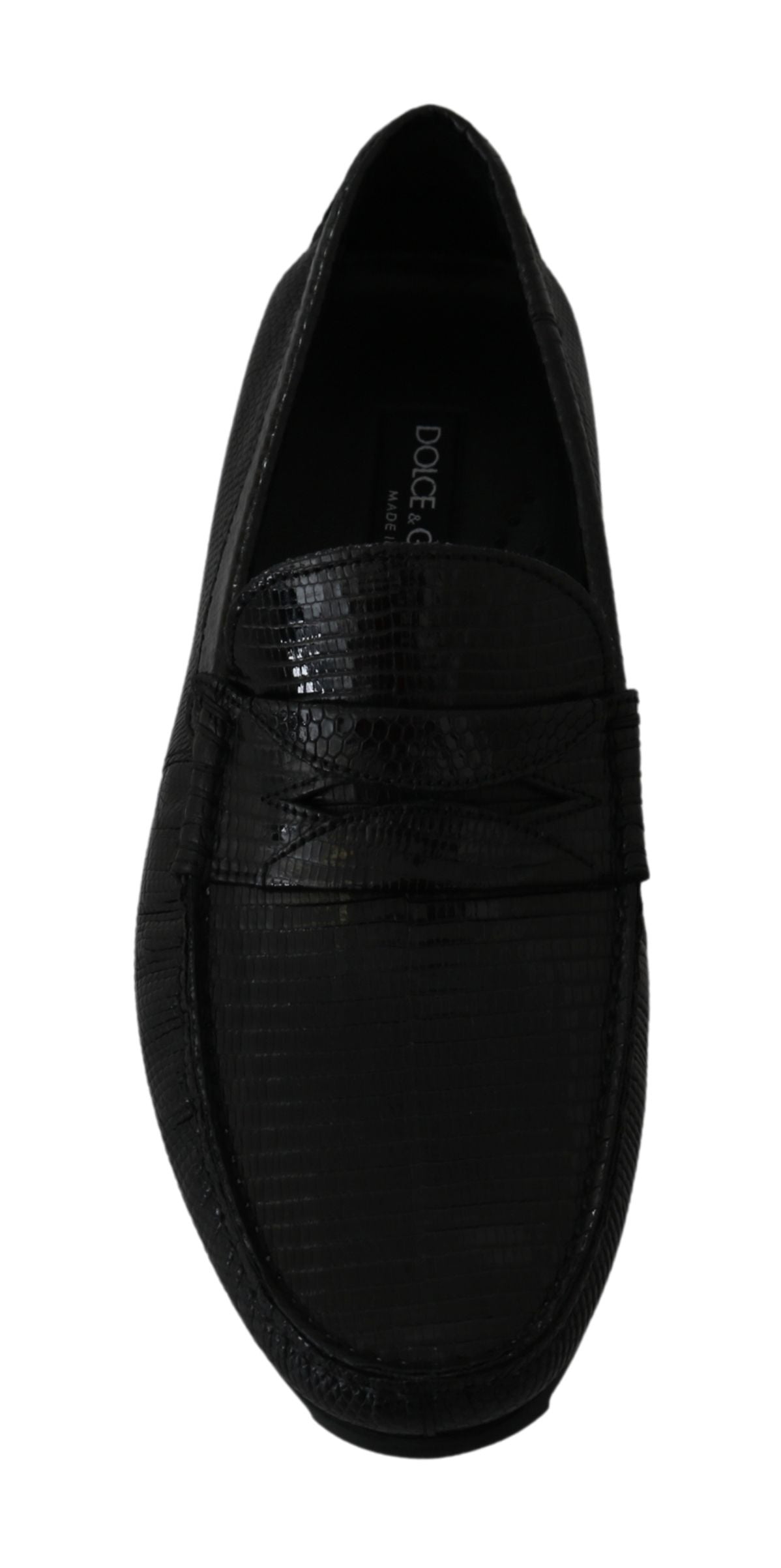 Flache Loafer aus schwarzem Eidechsenleder