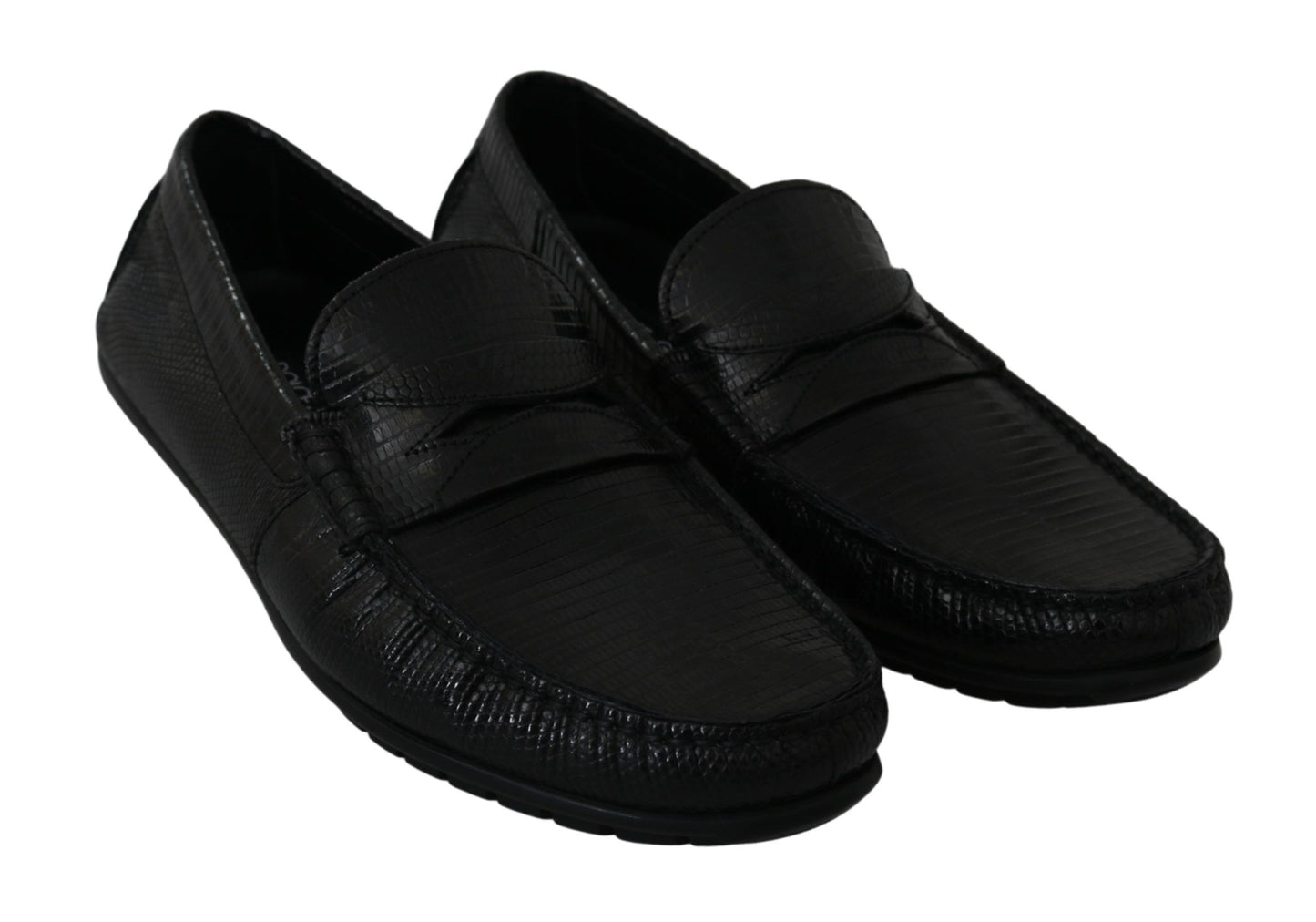 Flache Loafer aus schwarzem Eidechsenleder