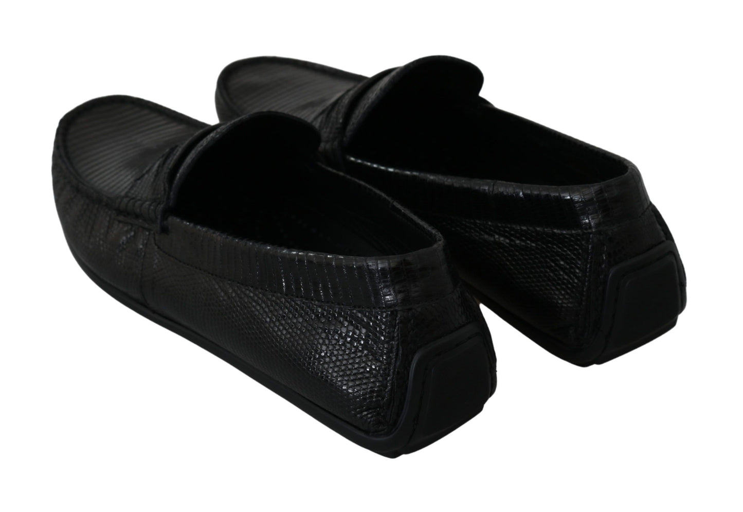 Flache Loafer aus schwarzem Eidechsenleder