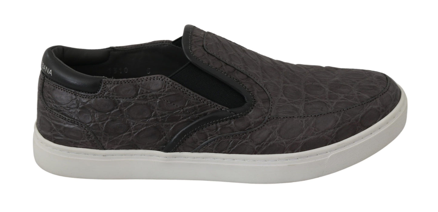 Graue flache Caiman-Loafer für Herren aus Leder