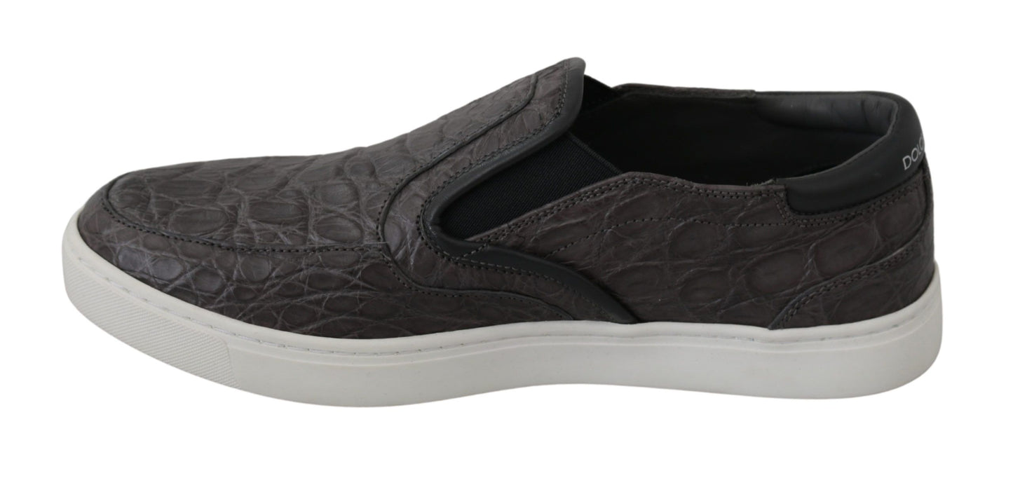 Graue flache Caiman-Loafer für Herren aus Leder