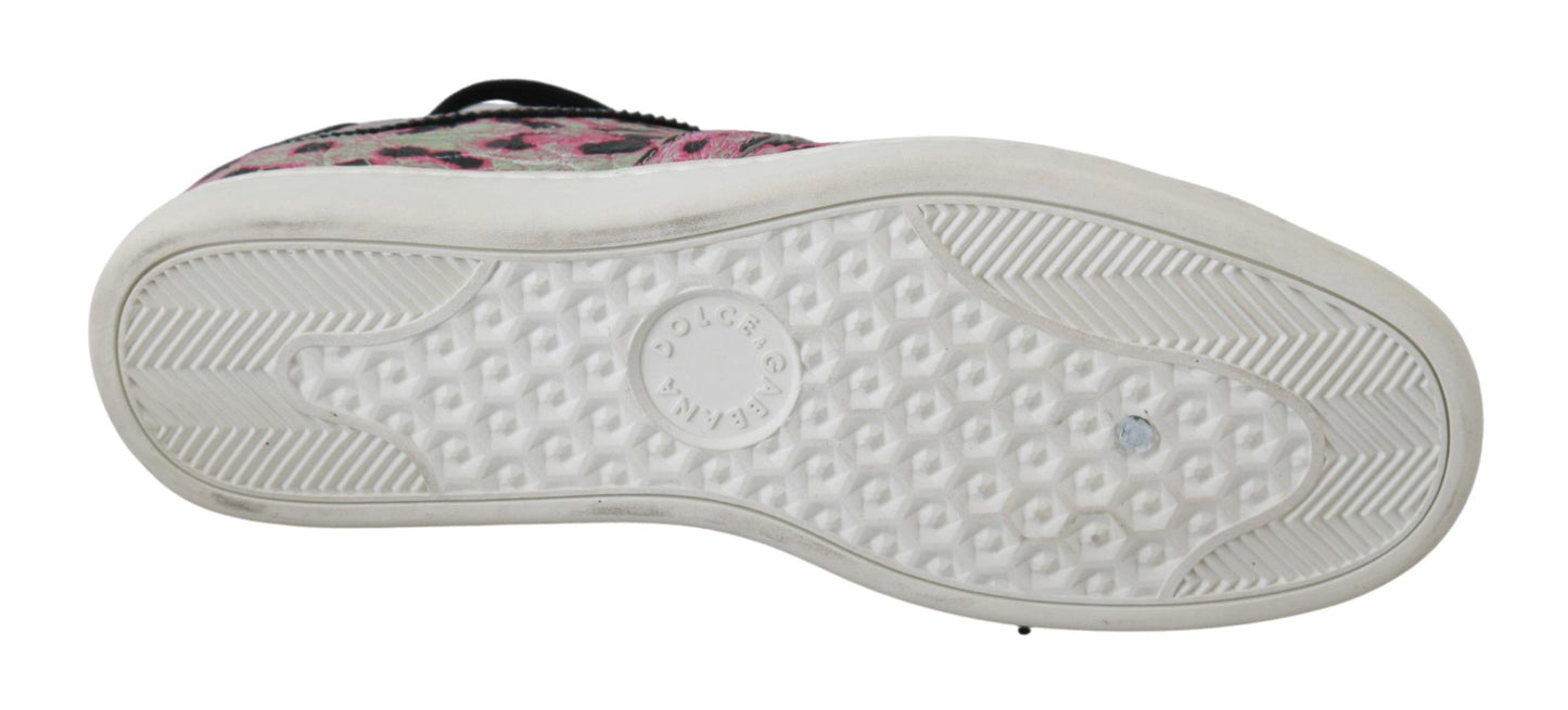 Rosa, flache Trainings-Sneakers aus Leder mit Leopardenmuster