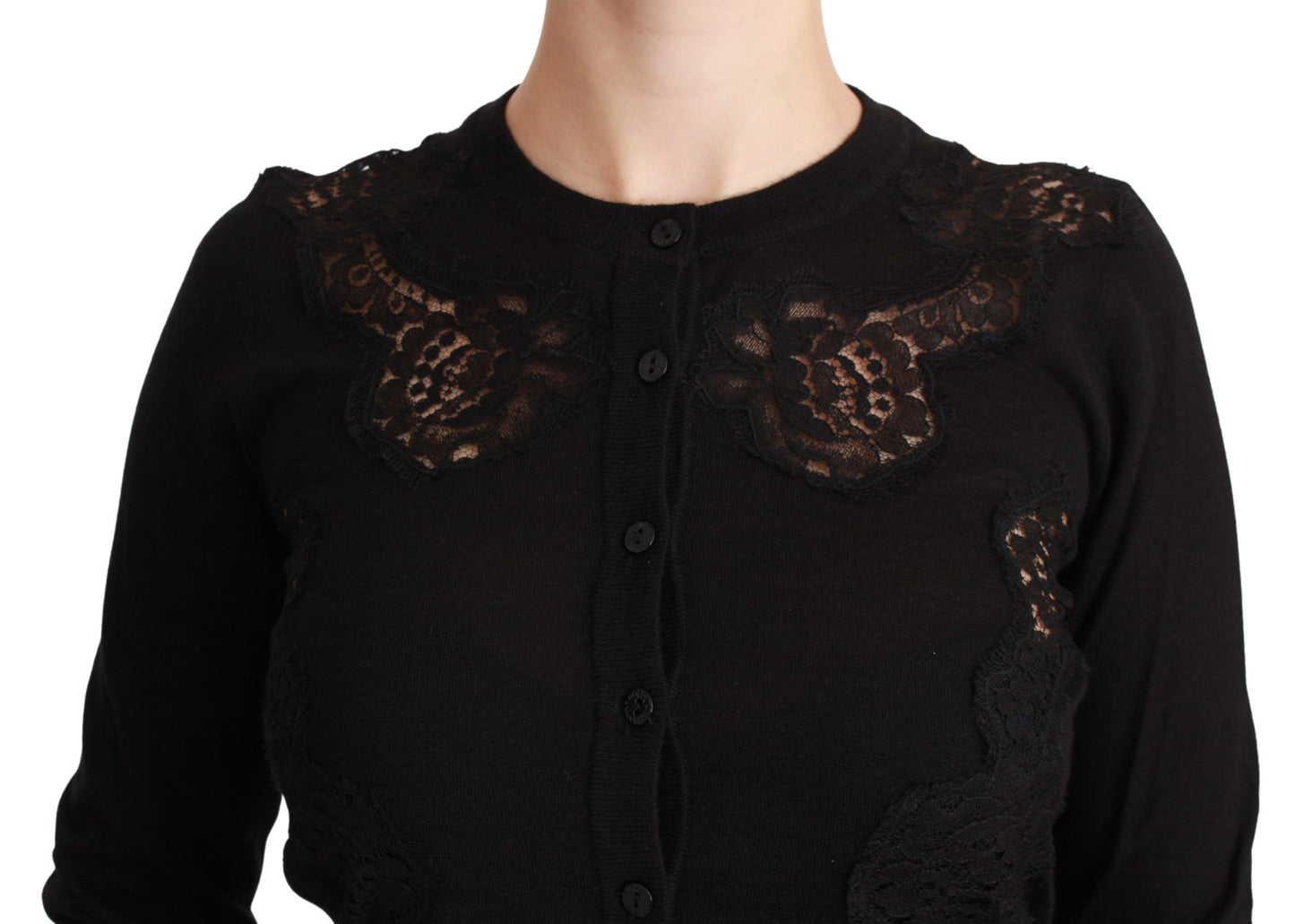 Schwarzer Cardigan aus Kaschmir mit Spitze