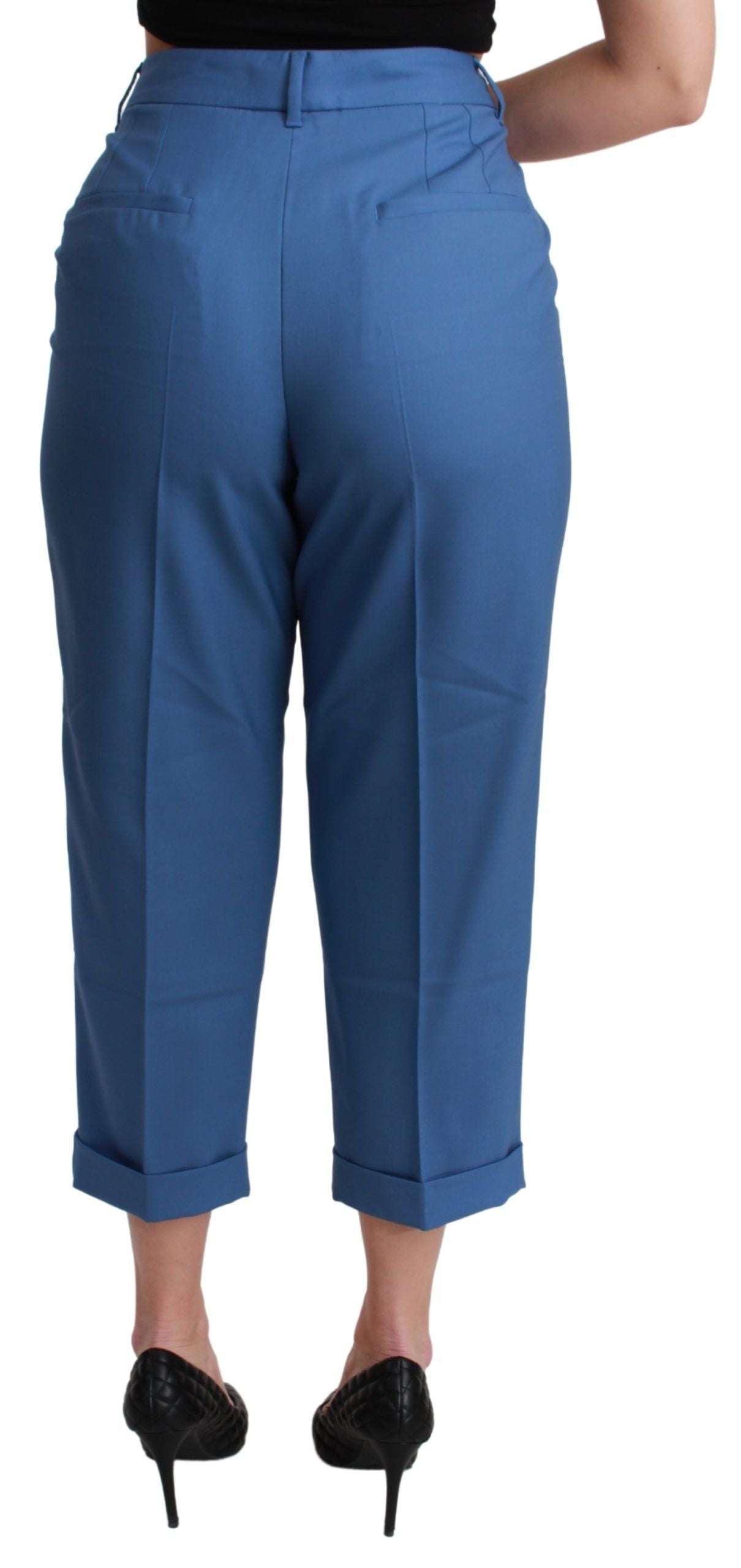 Blaue, plissierte, verkürzte Wollhose mit Bündchen