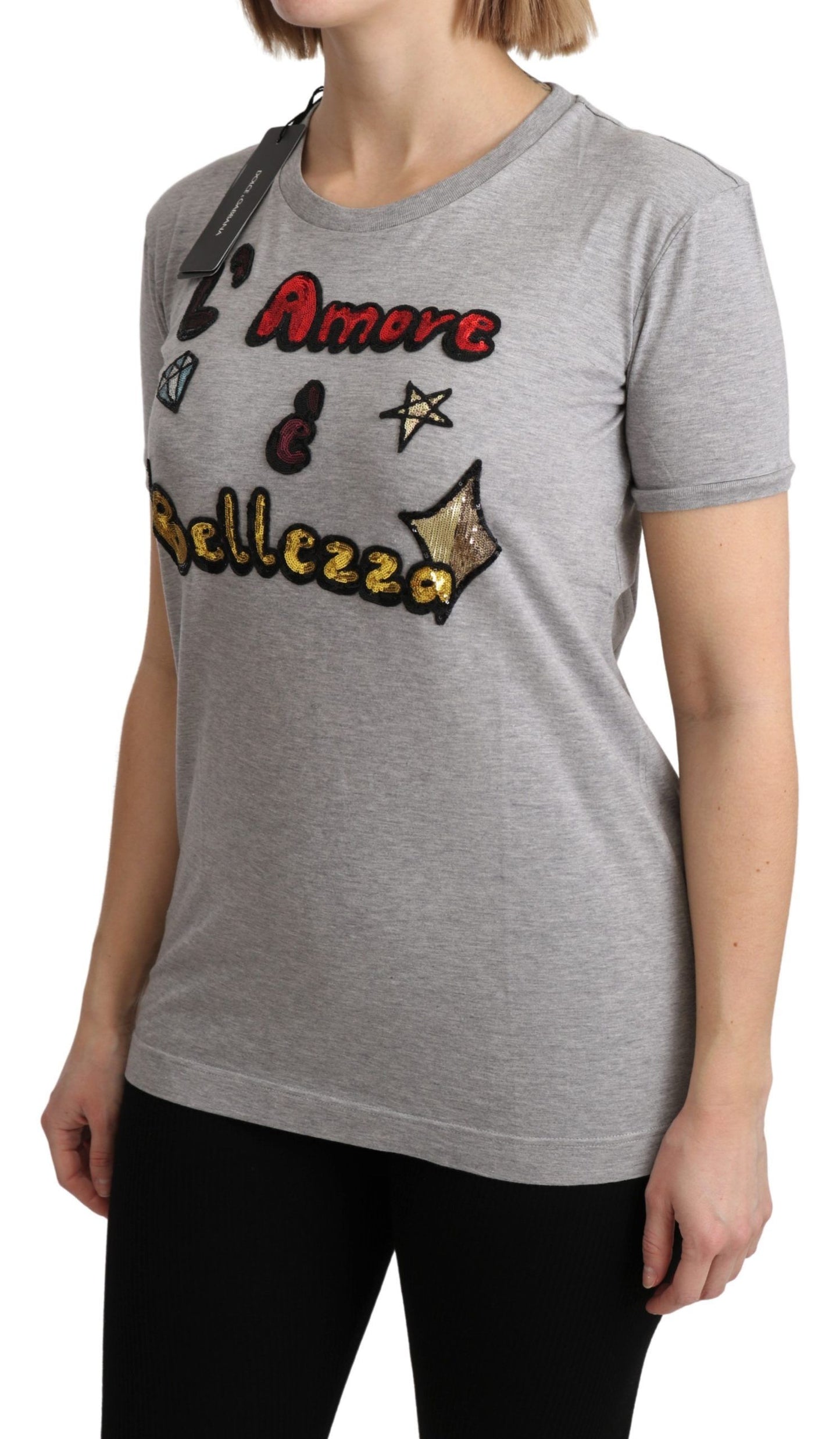 Graues Amore e Bellezza Top-T-Shirt aus Baumwolle