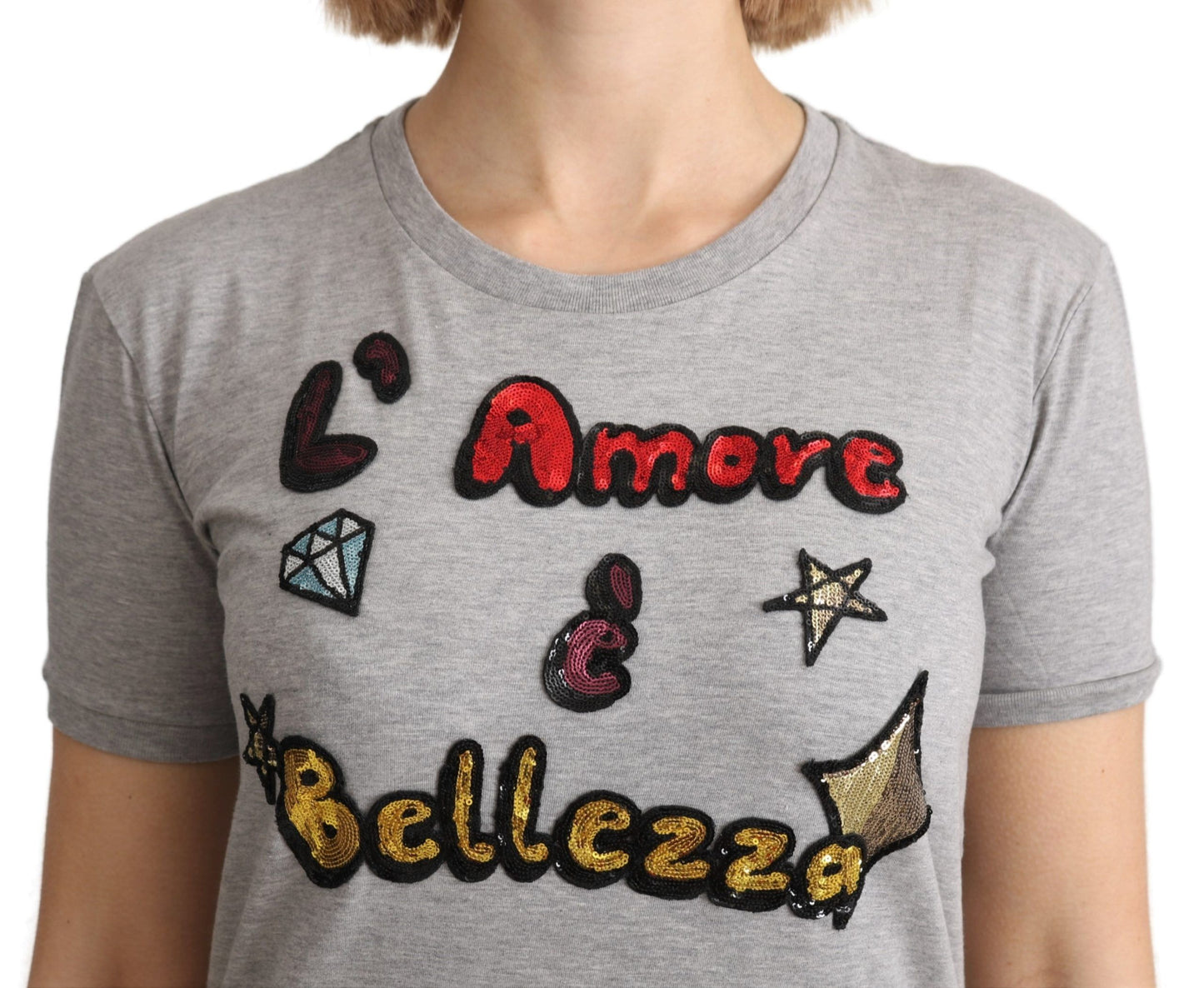 Graues Amore e Bellezza Top-T-Shirt aus Baumwolle