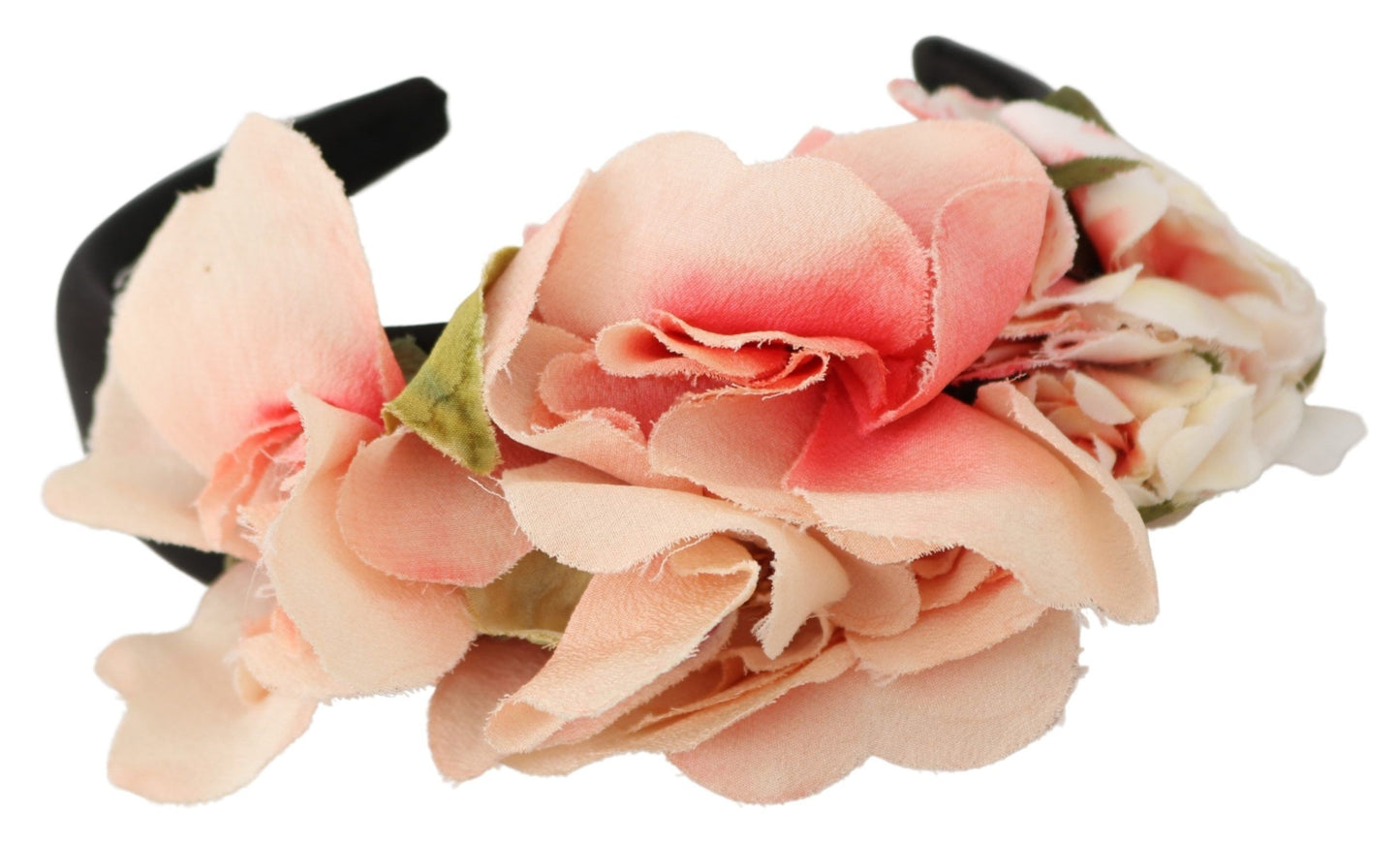 Rosa Seiden-Stirnband mit schwarzem Blumenmuster und Logo-Diadem