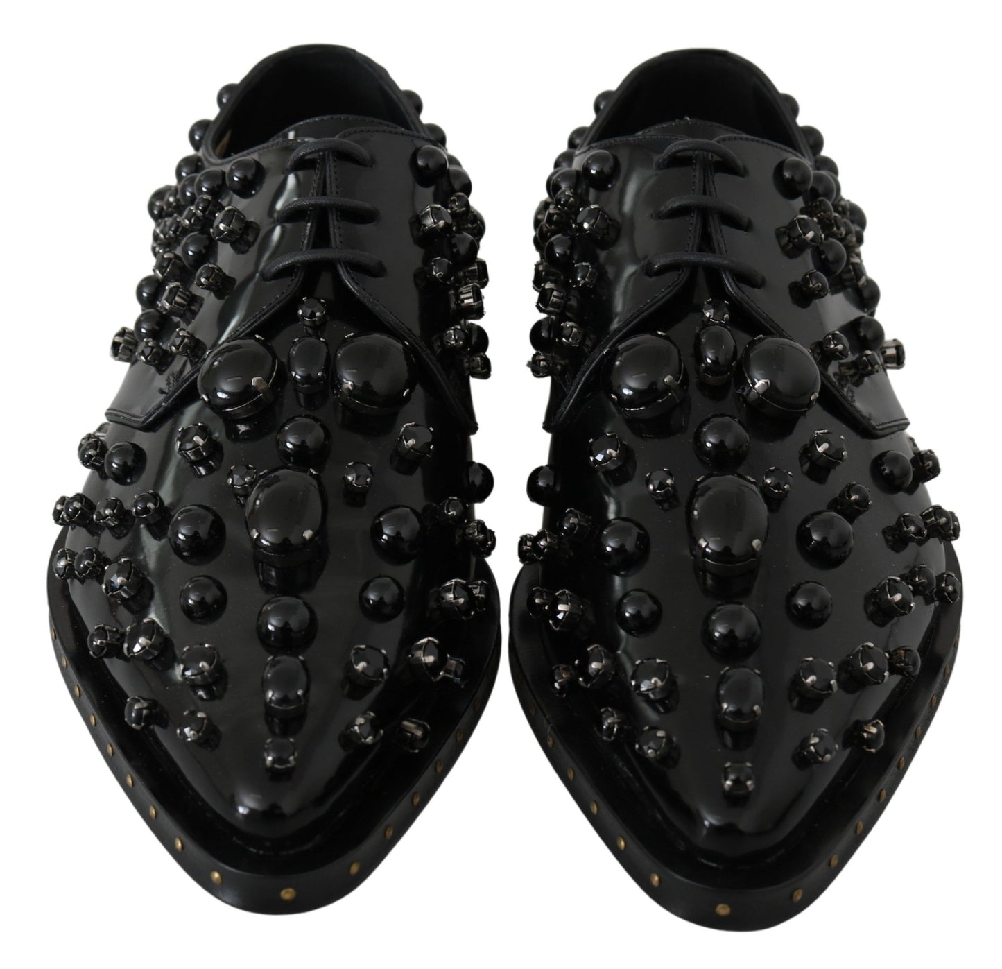 Schwarze Broque-Schuhe aus Leder mit Kristallen