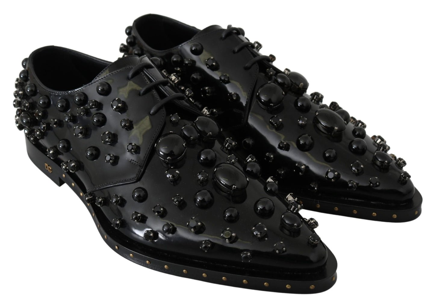 Schwarze Broque-Schuhe aus Leder mit Kristallen