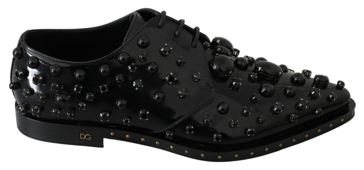 Schwarze Broque-Schuhe aus Leder mit Kristallen