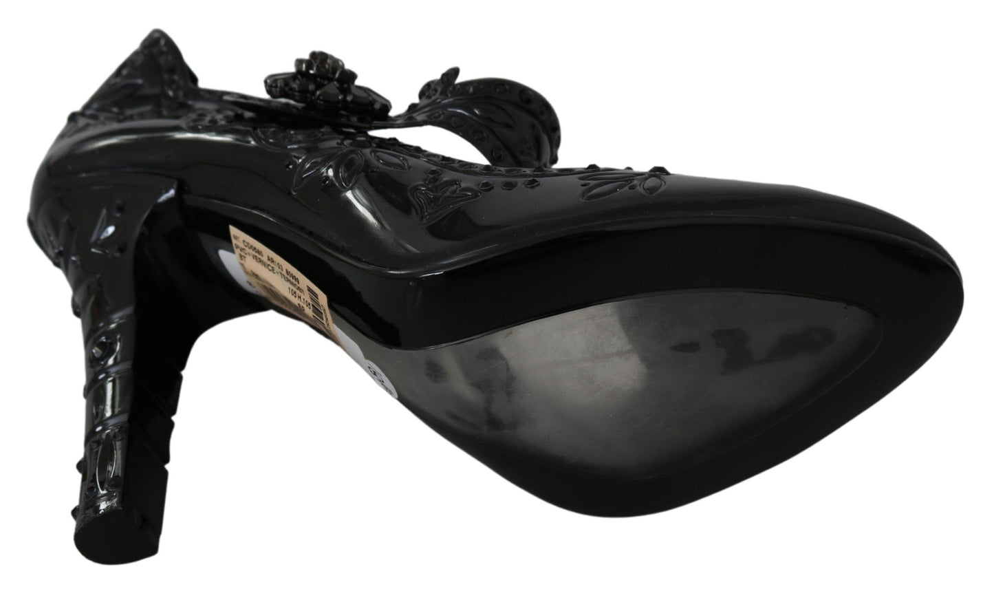 Schwarze Blumen Kristall CINDERELLA Heels Schuhe