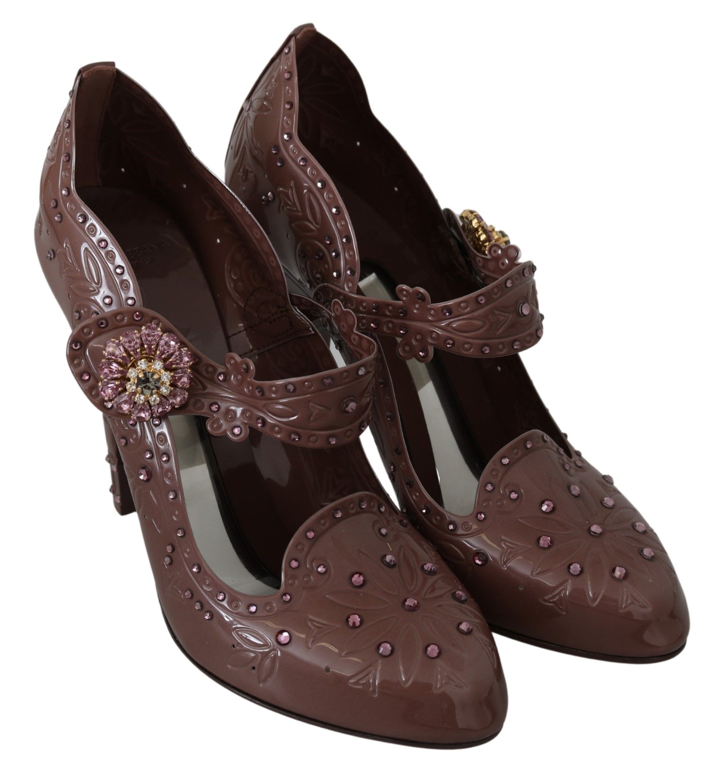 Braune Blumenkristall-CINDERELLA-Heels-Schuhe