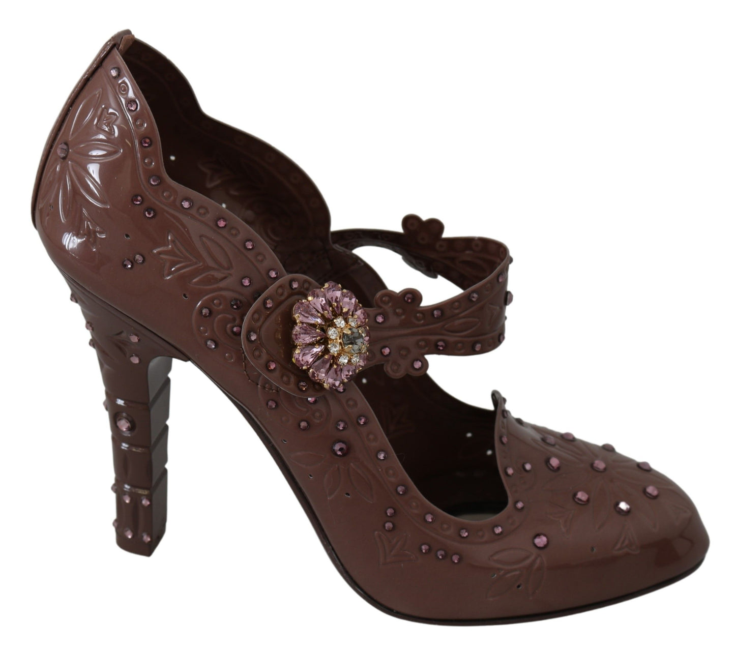 Braune Blumenkristall-CINDERELLA-Heels-Schuhe