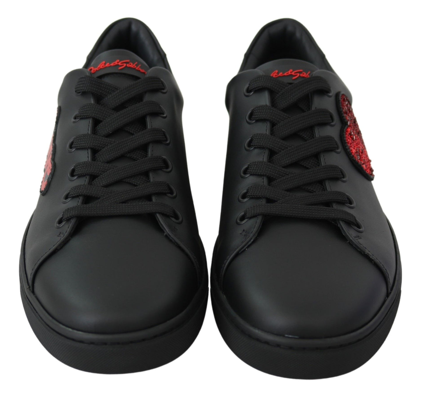 Schwarze Leder Love Heart Sneakers Damenschuhe