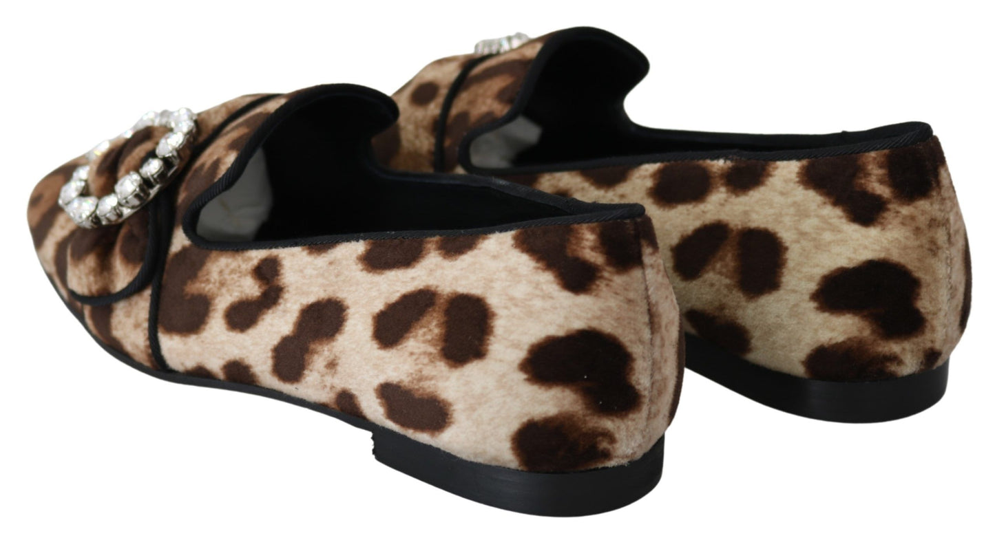 Braune Loafer mit Leopardenmuster und Kristallen