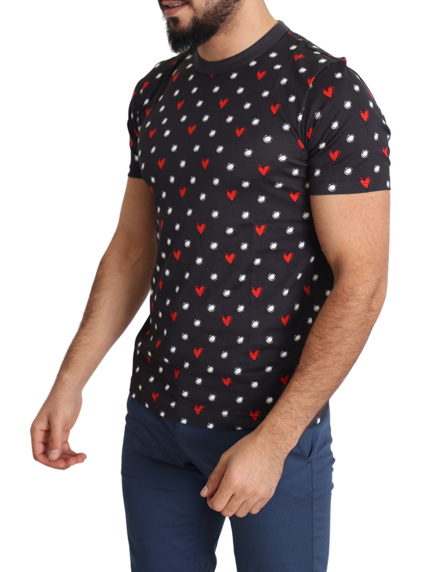Dunkelgraues Herren-T-Shirt aus Baumwolle mit Herzen-Print