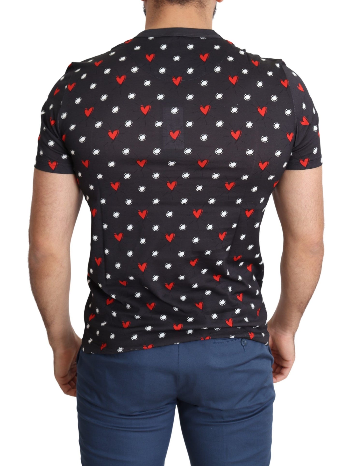 Dunkelgraues Herren-T-Shirt aus Baumwolle mit Herzen-Print