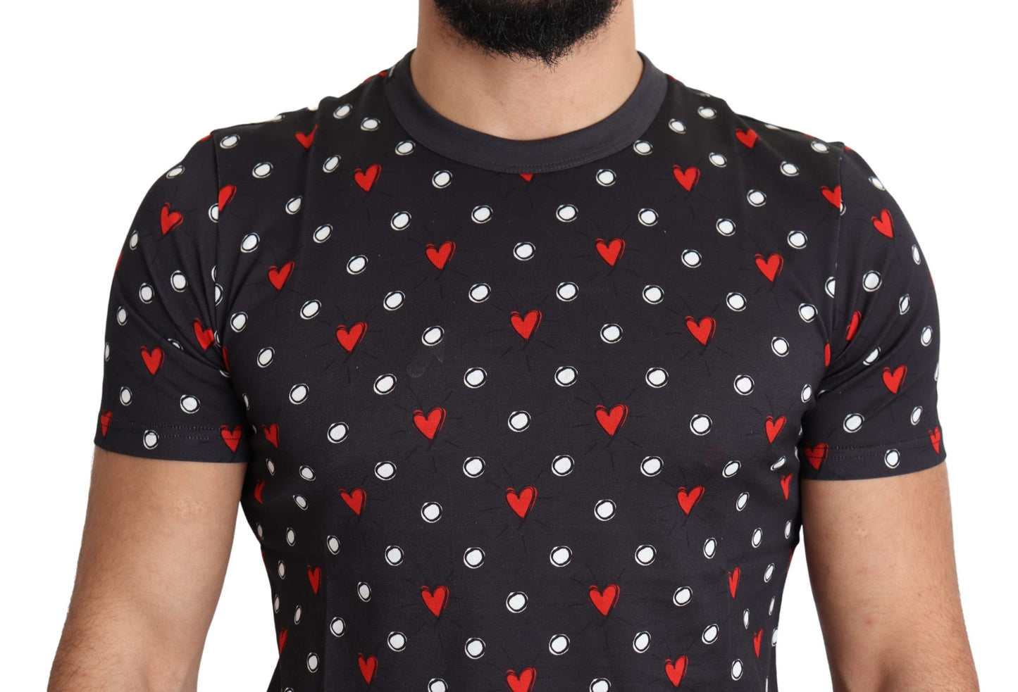 Dunkelgraues Herren-T-Shirt aus Baumwolle mit Herzen-Print