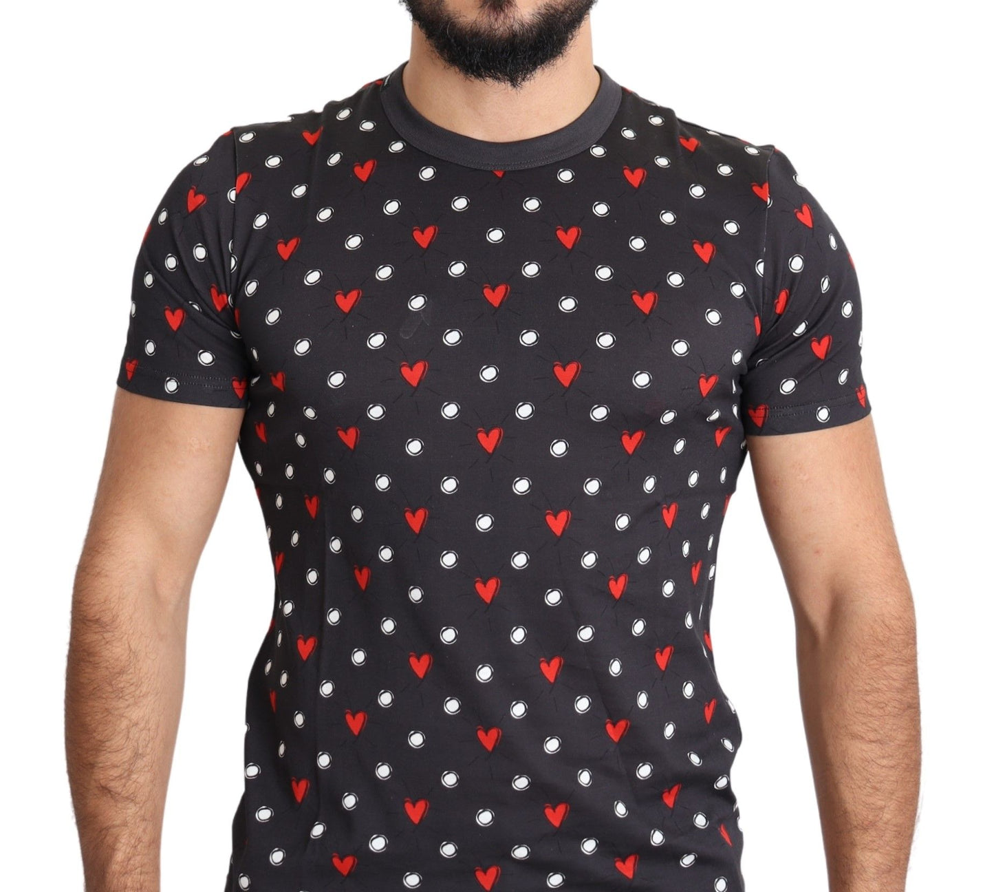 Dunkelgraues Herren-T-Shirt aus Baumwolle mit Herzen-Print