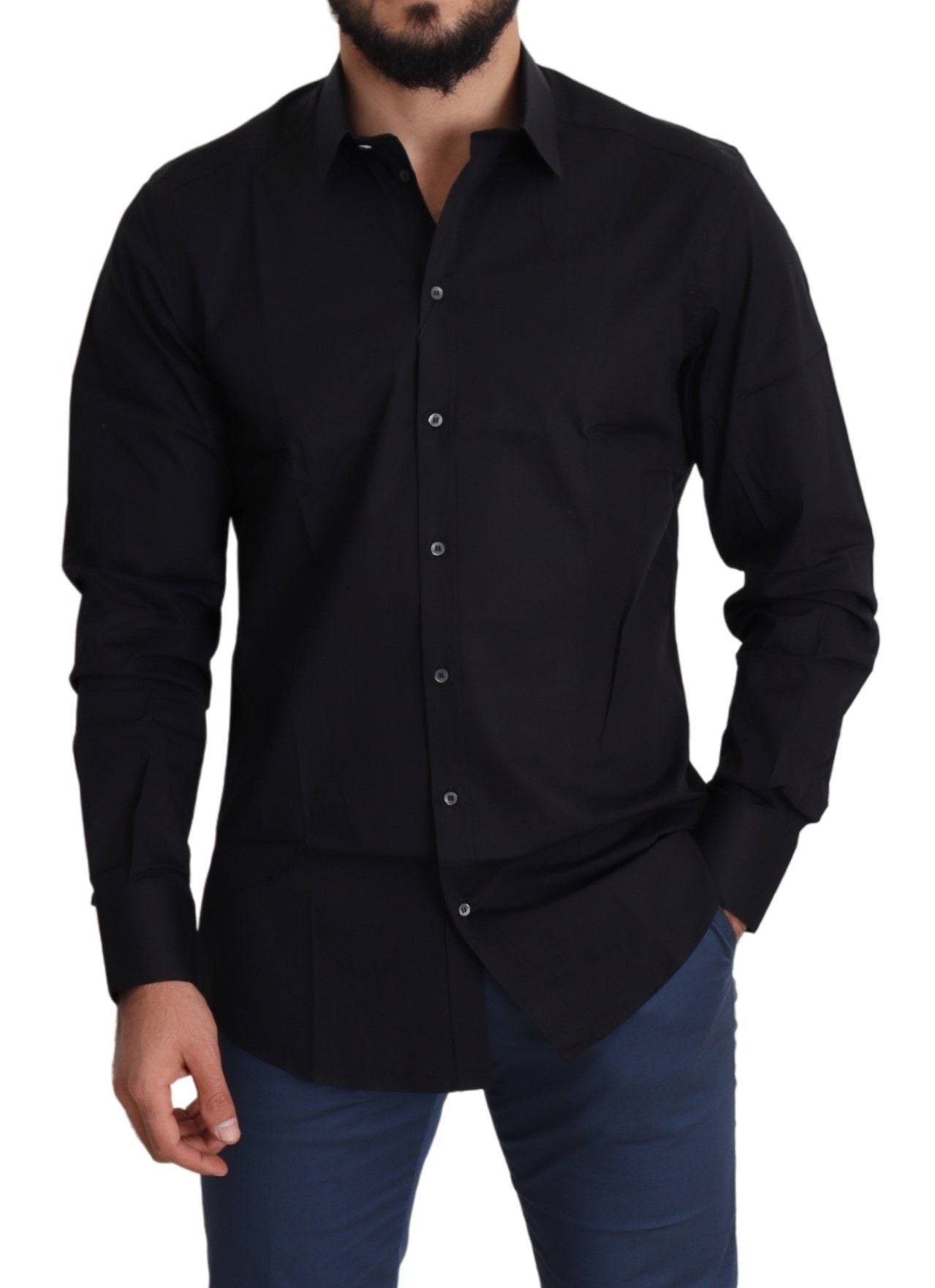 Schwarzes formelles GOLD-Hemd aus Baumwollstretch