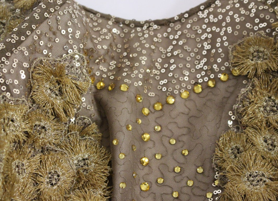 GOLDENES langes Maxikleid aus Spitze mit Kristallen