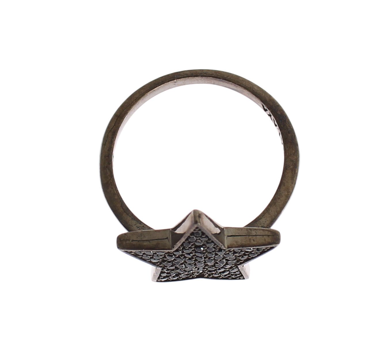Schwarzer CZ-Stern 925 Silber Damenring