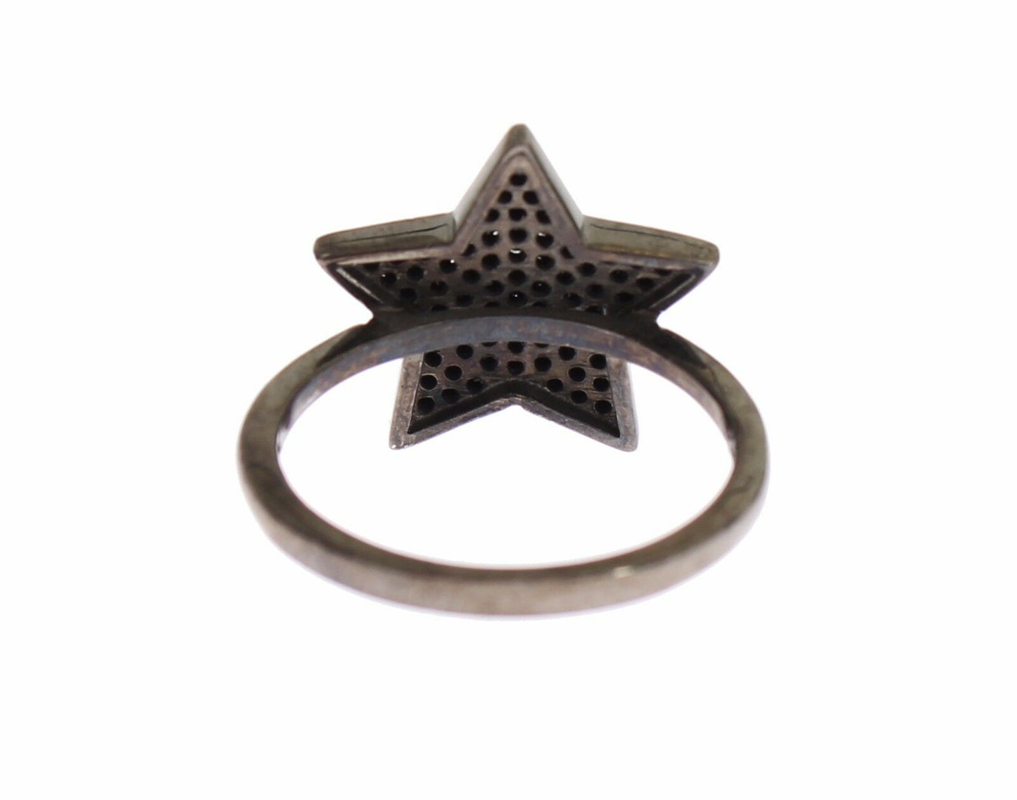 Schwarzer CZ-Stern 925 Silber Damenring