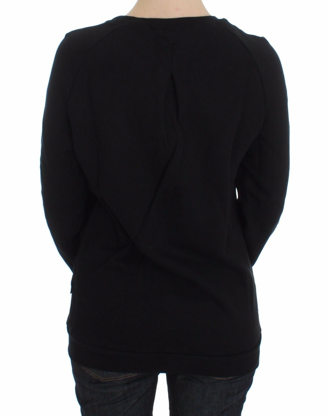 Schwarzer Pullover mit Rundhalsausschnitt und Motivdruck aus Baumwolle
