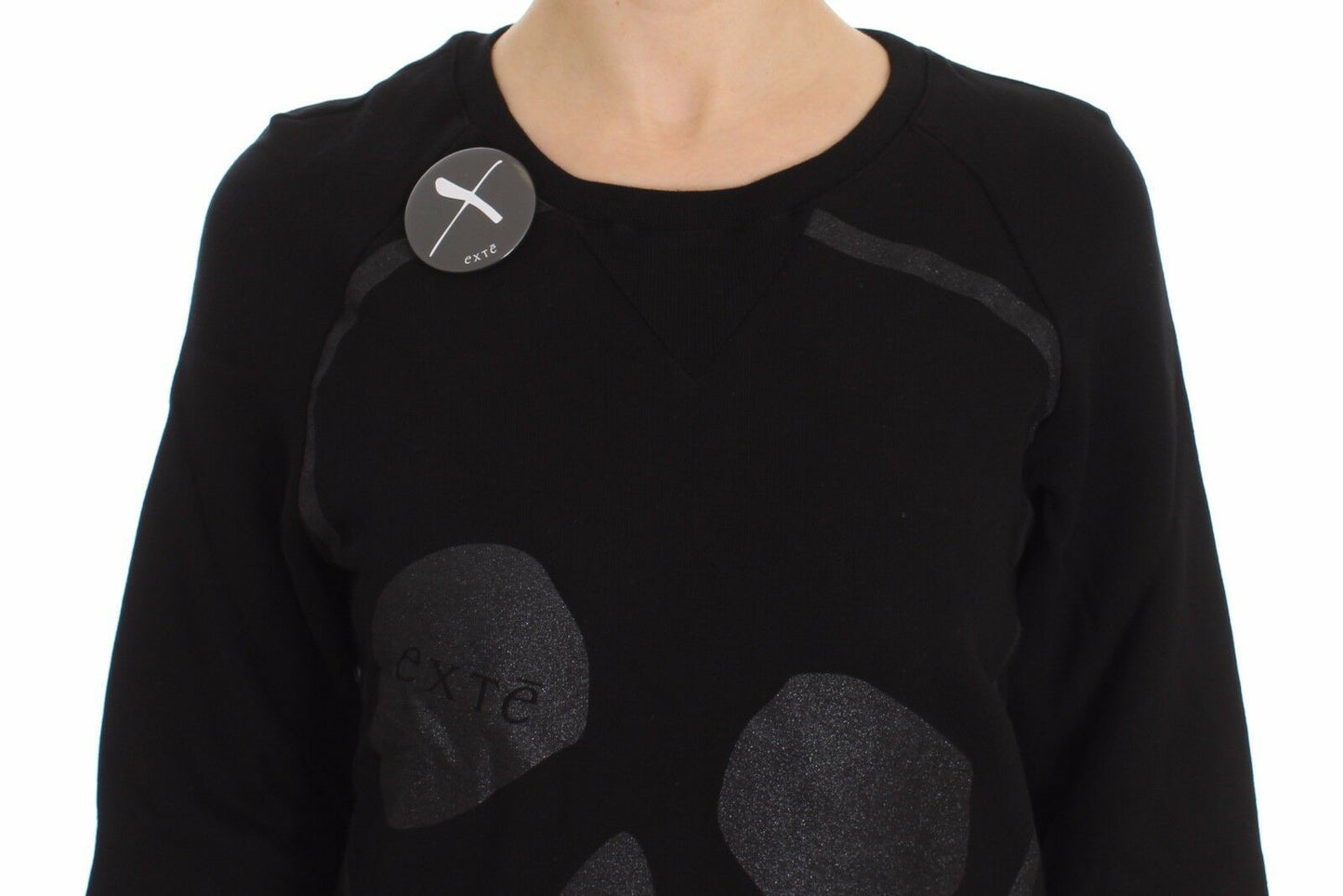 Schwarzer Pullover mit Rundhalsausschnitt und Motivdruck aus Baumwolle