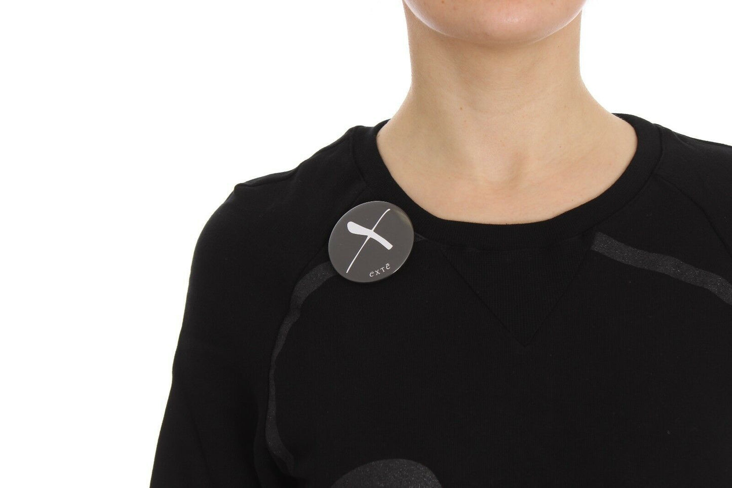 Schwarzer Pullover mit Rundhalsausschnitt und Motivdruck aus Baumwolle