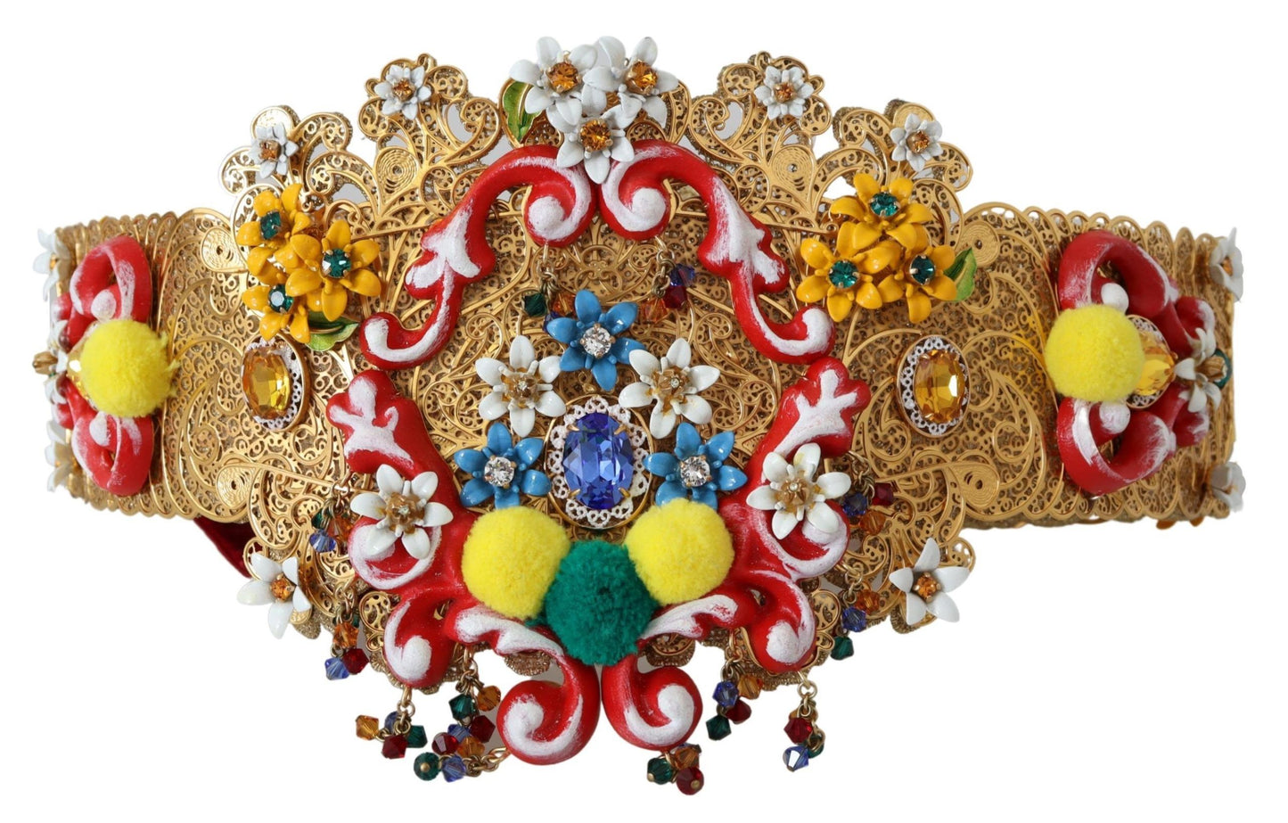 Breiter Carretto-Gürtel mit Blumen- und Kristallverzierung